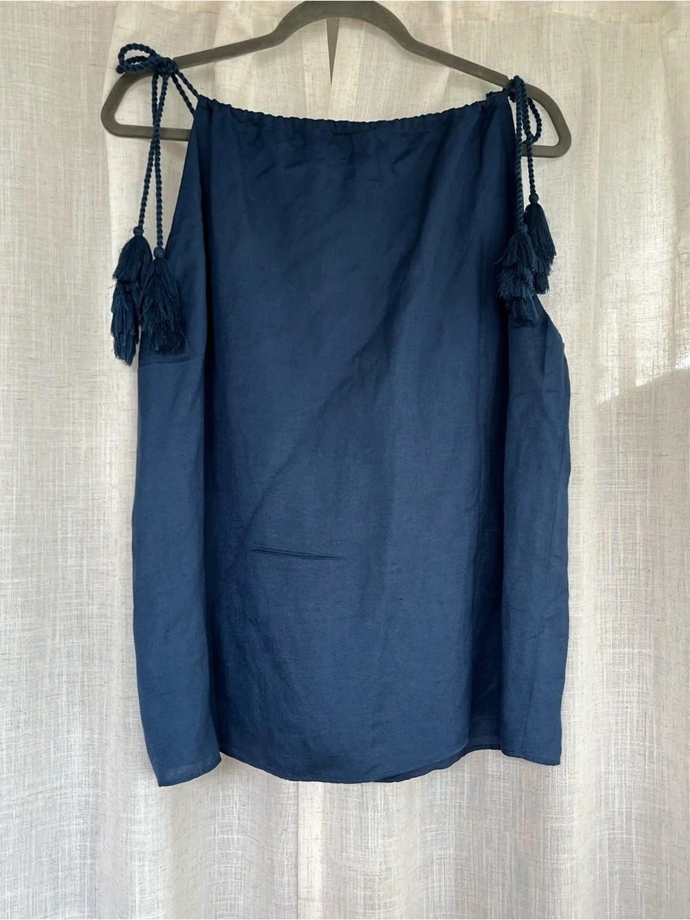 NWT  Navy Tassel-Shoulder Cotton Top - Picture 3 of 5